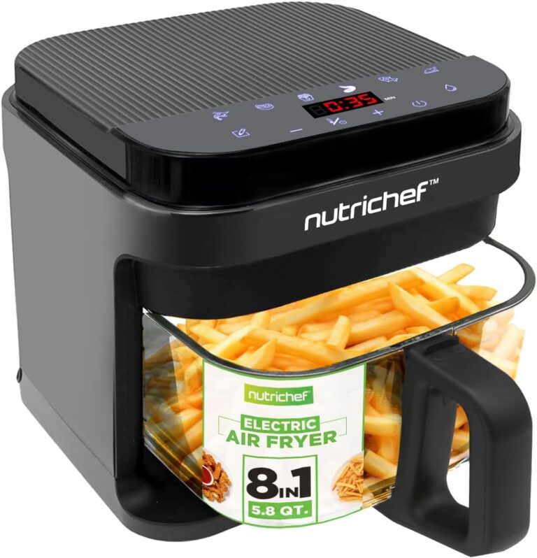 Effortless Crispy Meals: The Ultimate Effortless Healthy Cooking: Nutrichef 5.8 Quart Air Fryer 20 Nutrichef 5.8 Quart Air Fryer 8 1 Preset Cook Modes FlairPicks - Find the Best Kitchen Appliances Without Wasting Money